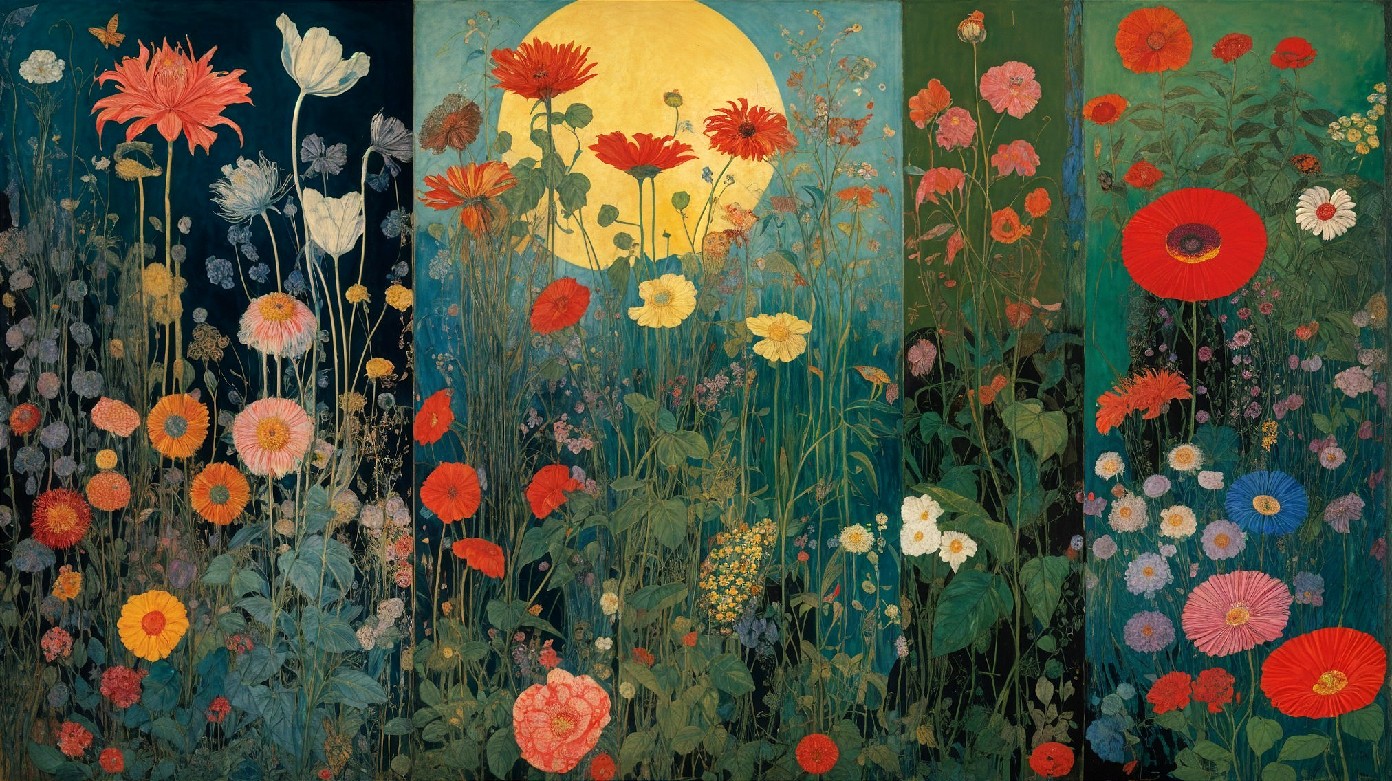 Vibrant Floral Landscape with Colorful Blooms and Sunlight