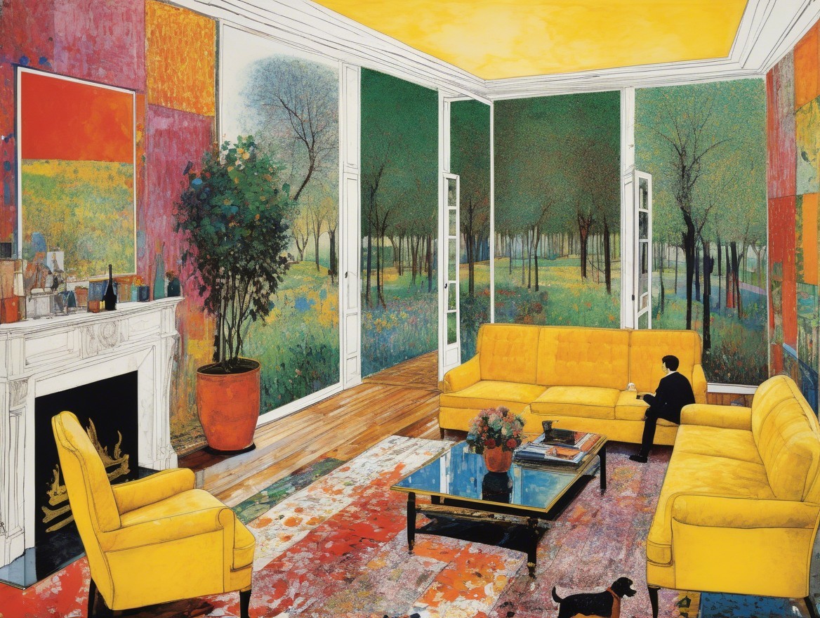 Vibrant Living Room with Yellow Sofas and Artful Decor