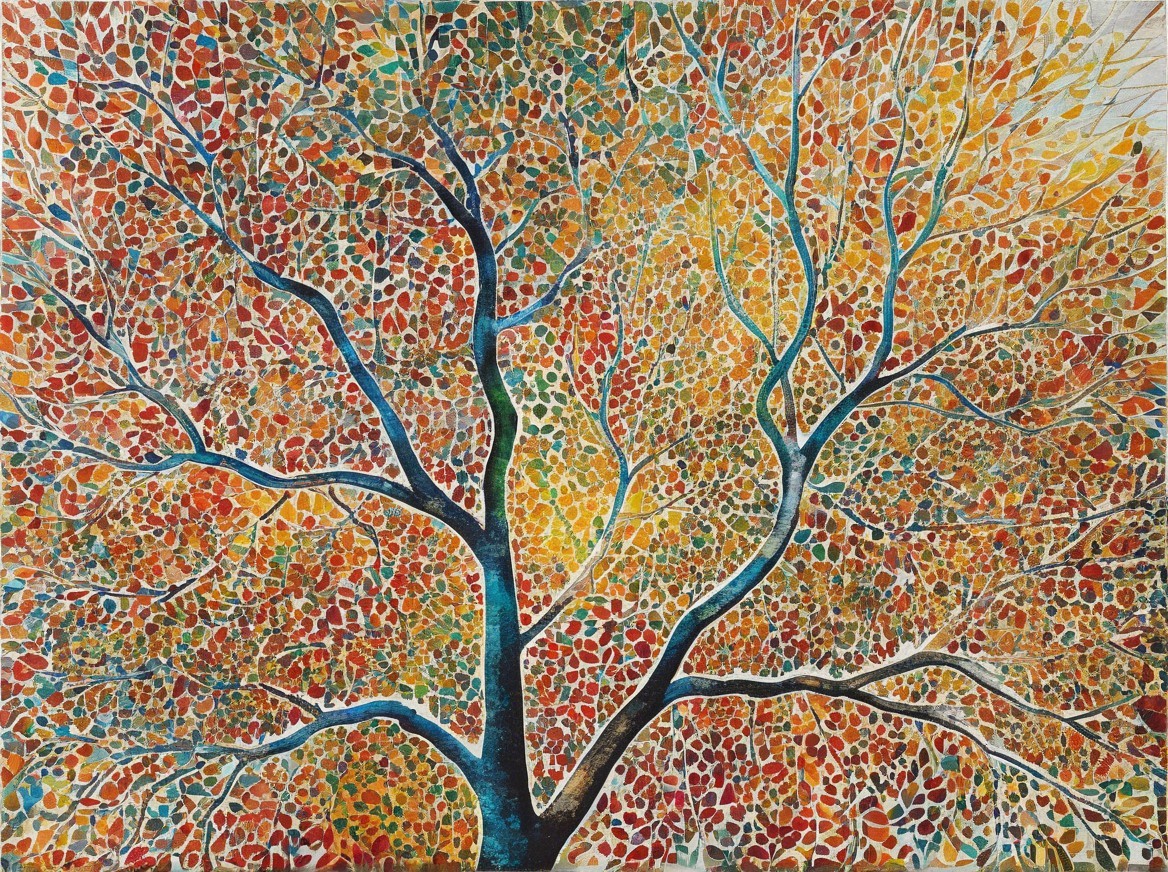 Vibrant Autumn Tree with Colorful Leaves and Light