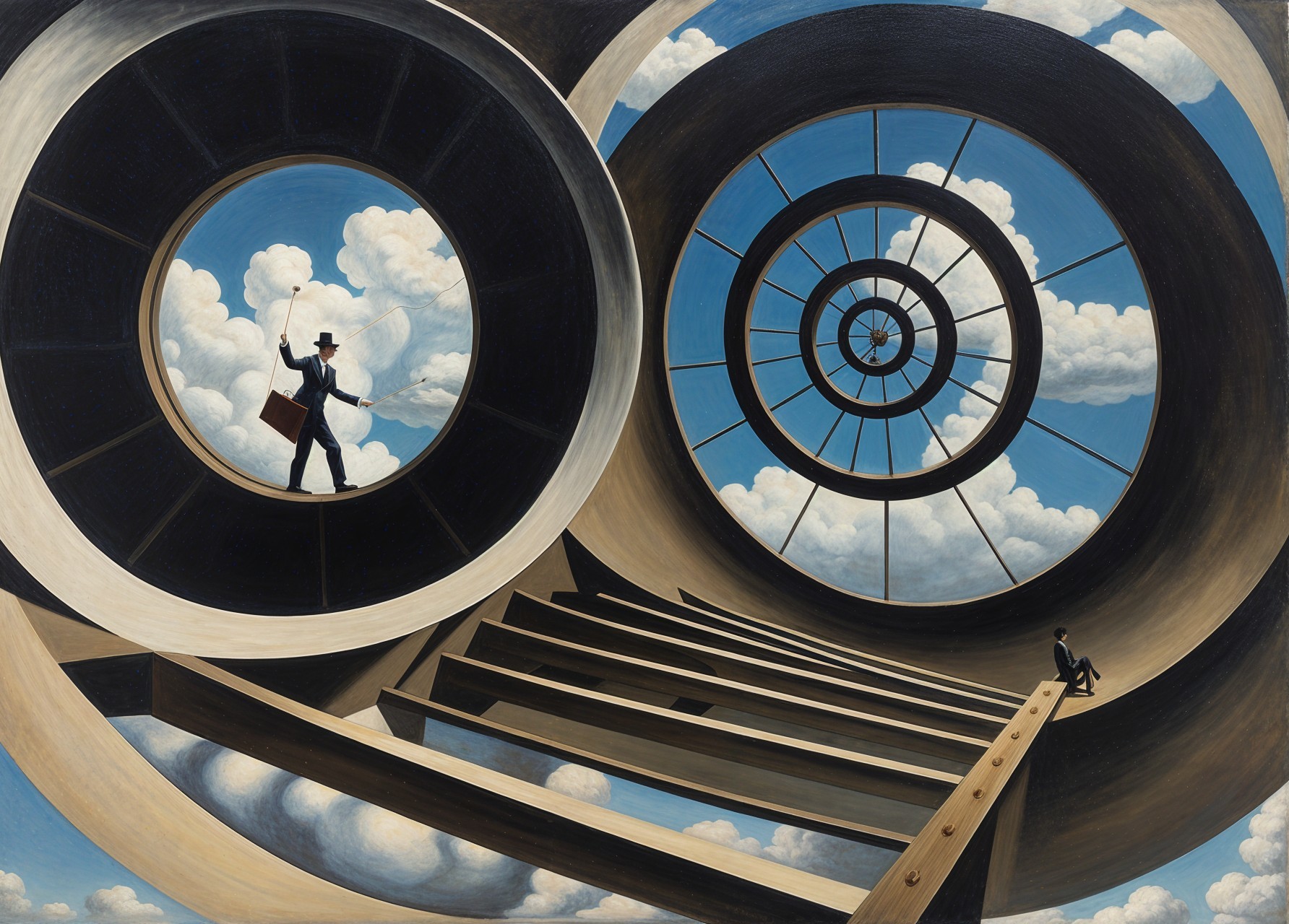 Surreal Circular Interior with Spiral Structures and Figures