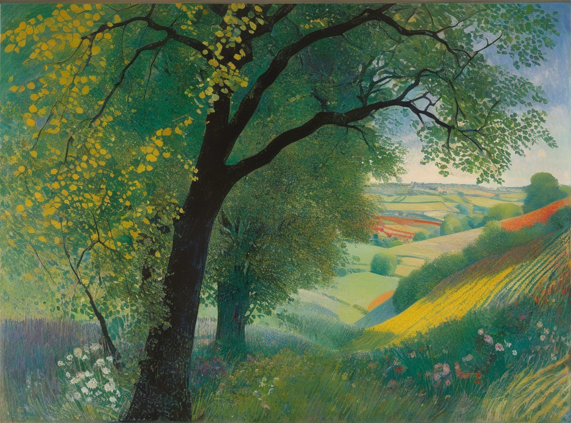 Vibrant Landscape with Lush Greenery and Wildflowers