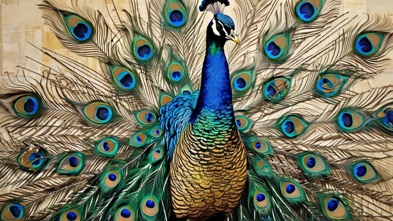 Vibrant Peacock with Iridescent Plumage Display