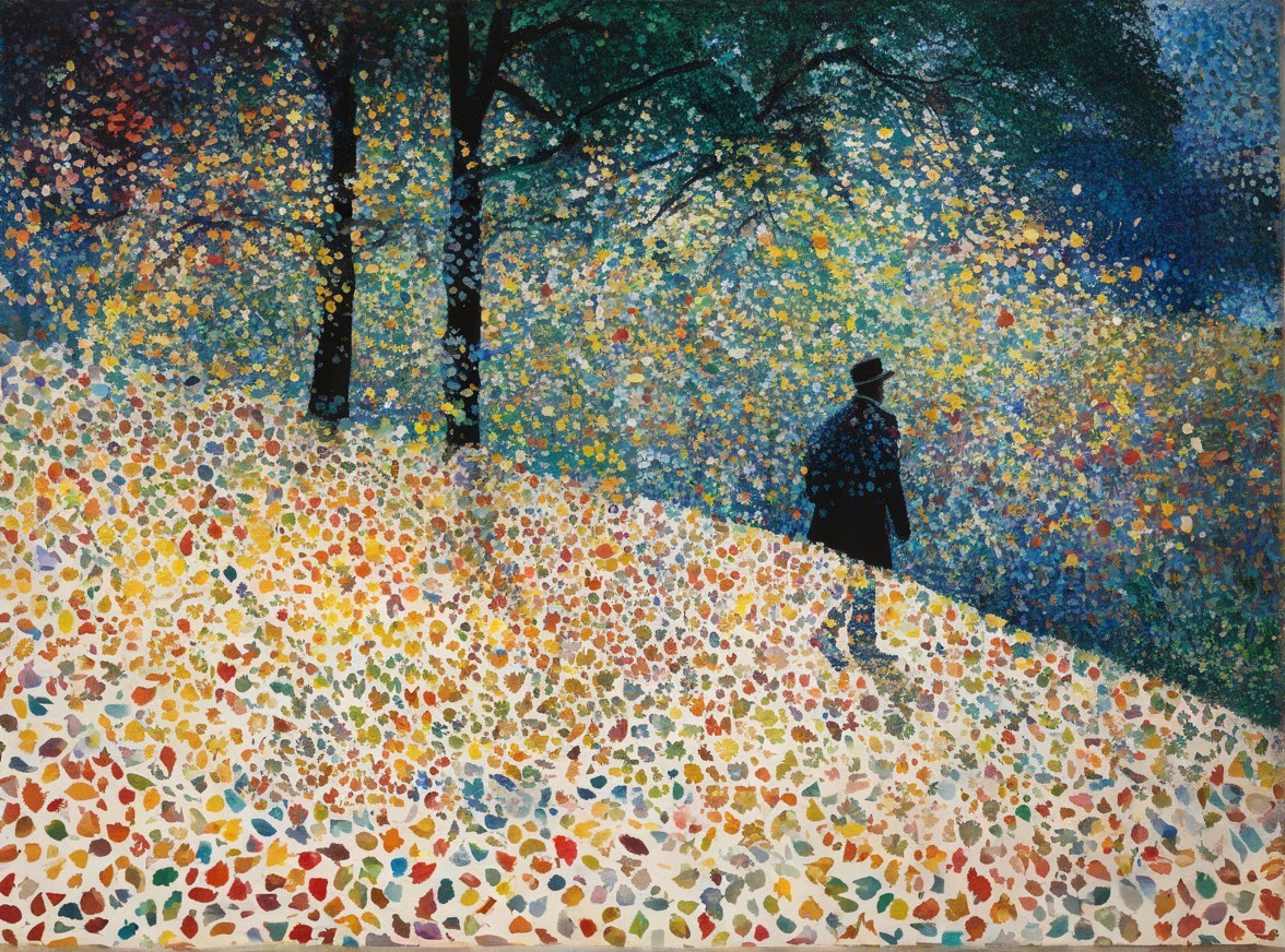 Lone Figure in Vibrant Abstract Nature Landscape