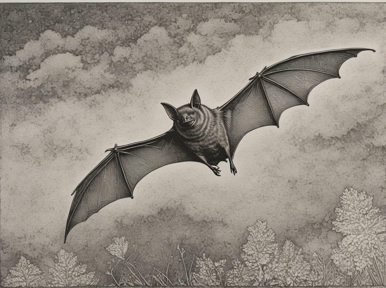 Illustration of a bat in flight with detailed wingspan