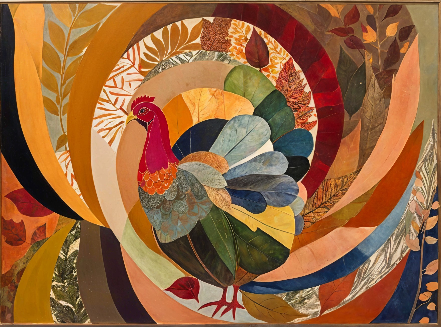 Abstract Artwork with Stylized Turkey and Autumn Colors