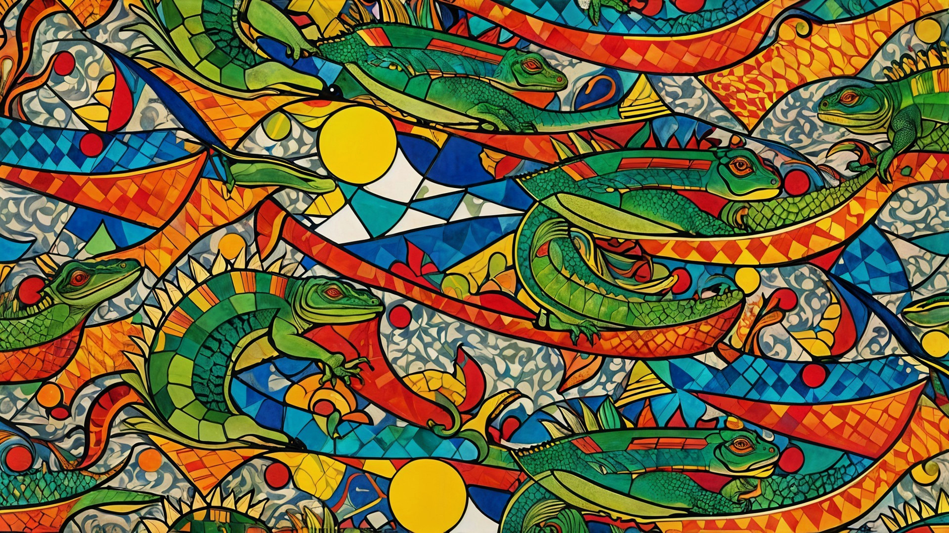 Colorful Abstract Pattern with Intertwined Lizards