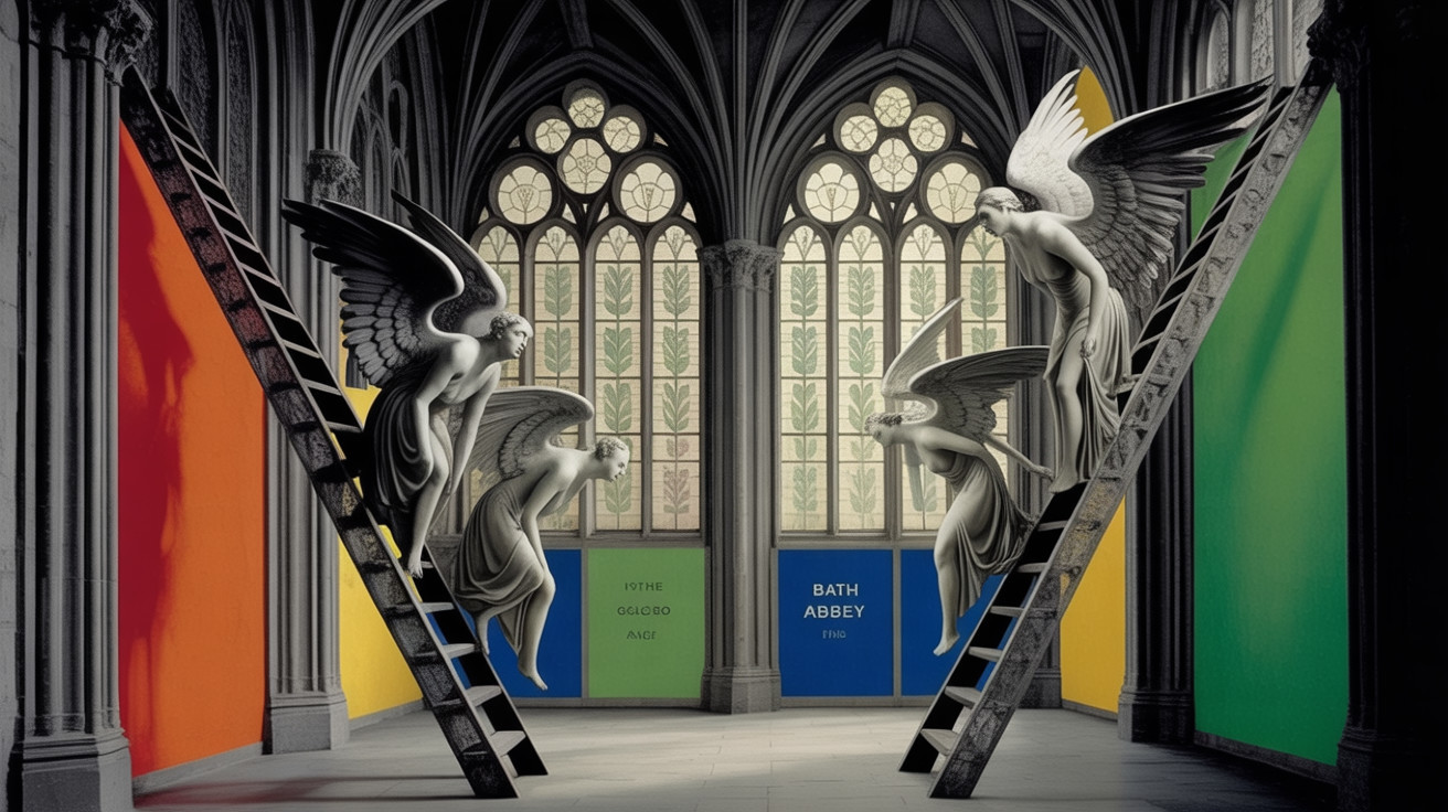 Gothic Architecture with Angelic Figures and Vibrant Colors