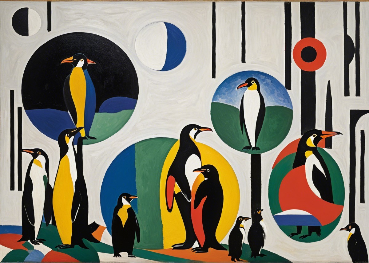 Abstract Artwork of Penguins in Vibrant Colors