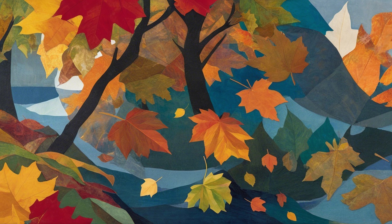 Abstract Autumn Foliage in Warm Colors and Blues
