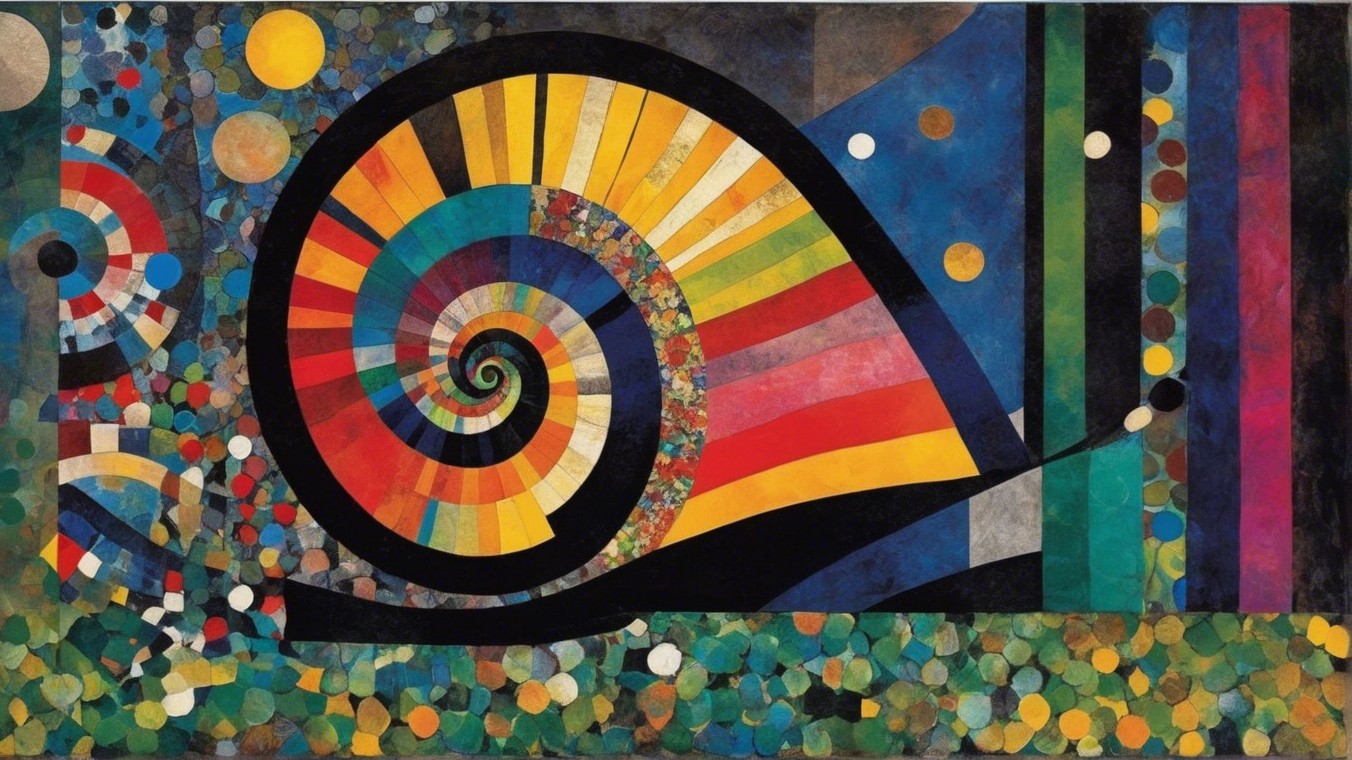Vibrant Abstract Artwork with Spiral Snail Shell Design