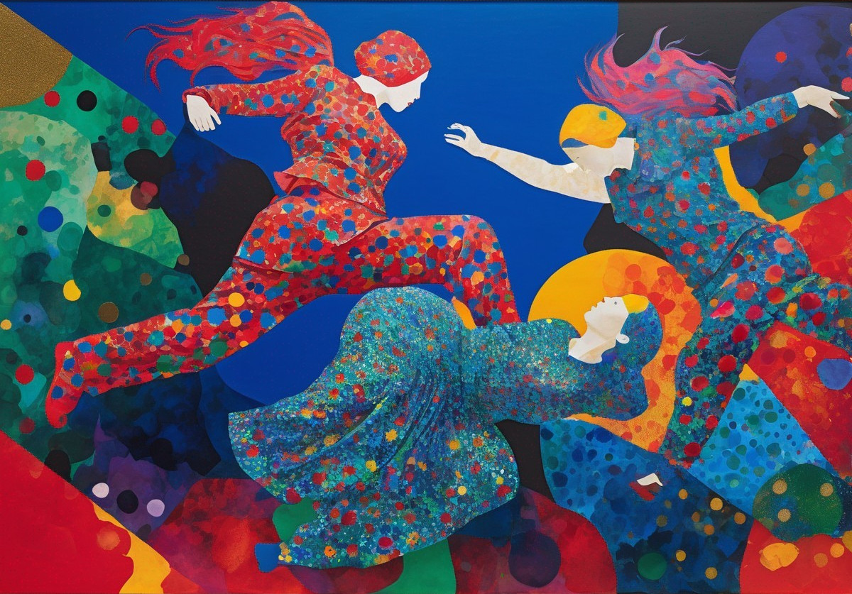 Abstract Painting of Figures in Flowing Dresses
