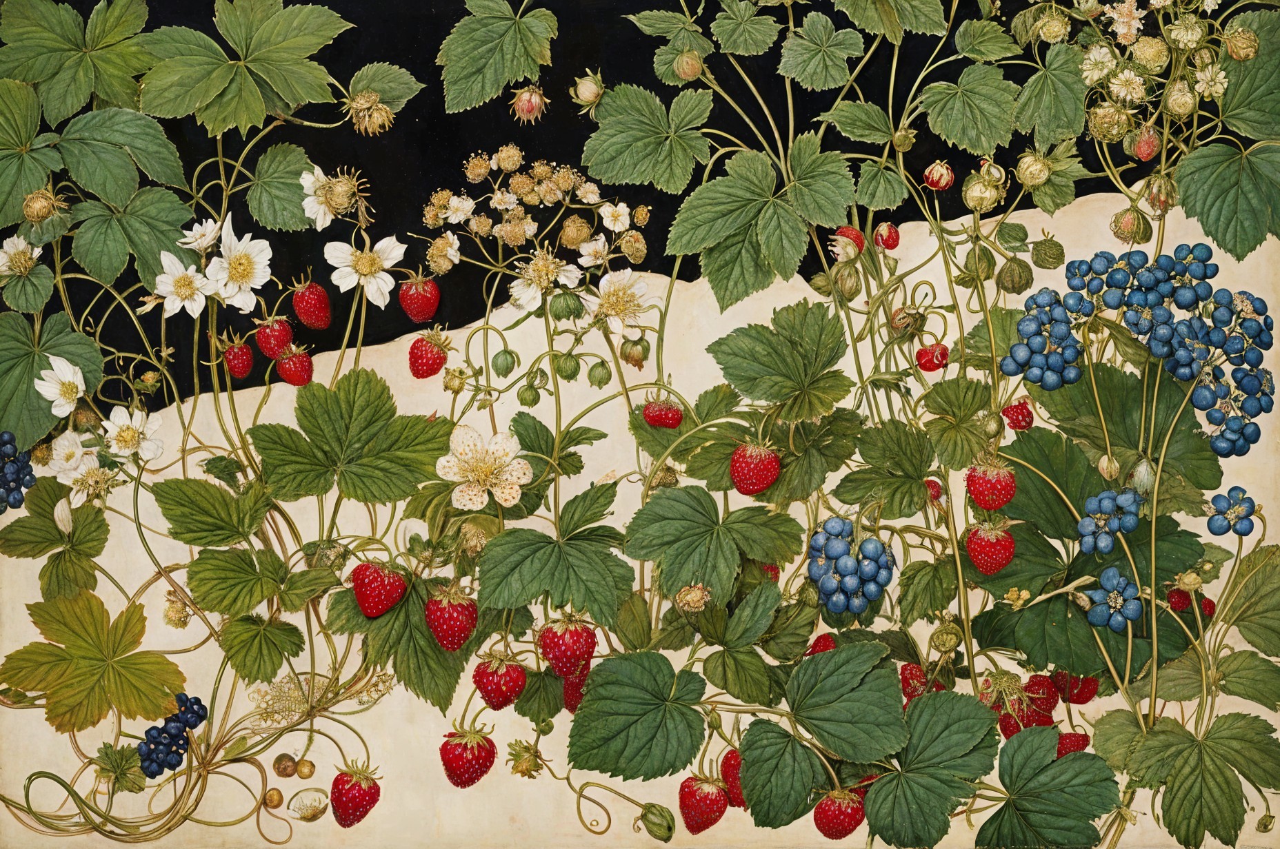 Vibrant Artwork of Strawberries and Blueberries