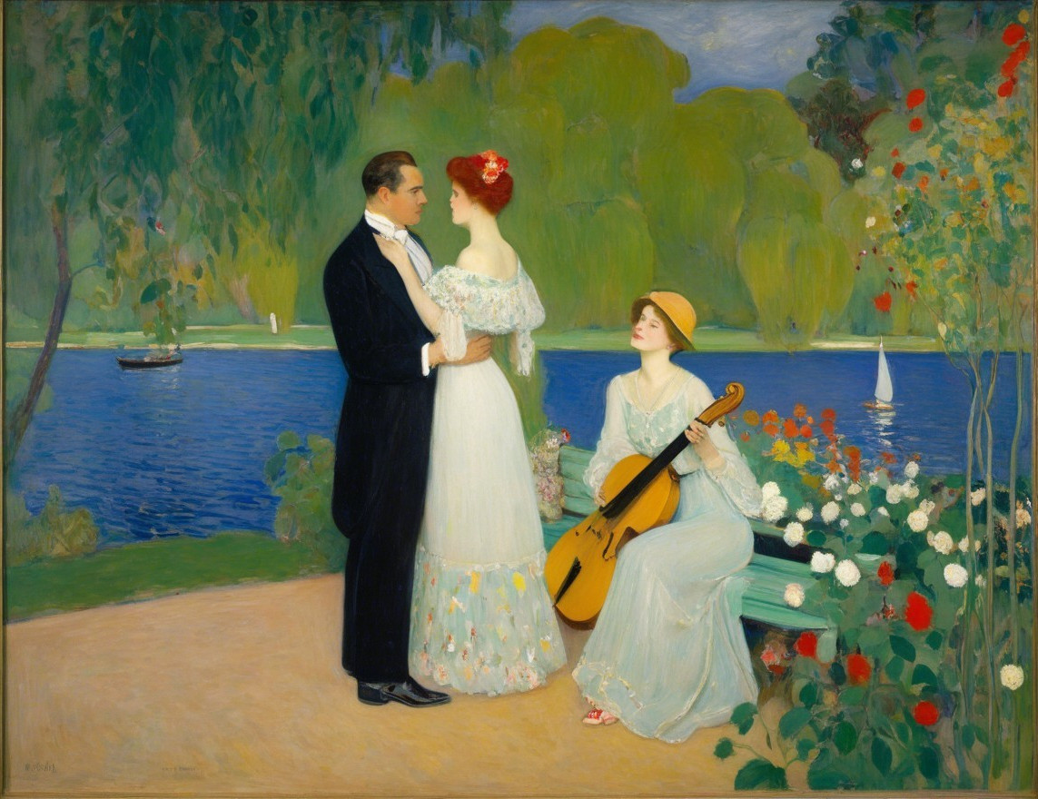 Outdoor Romantic Scene with Formal Attire and Cello