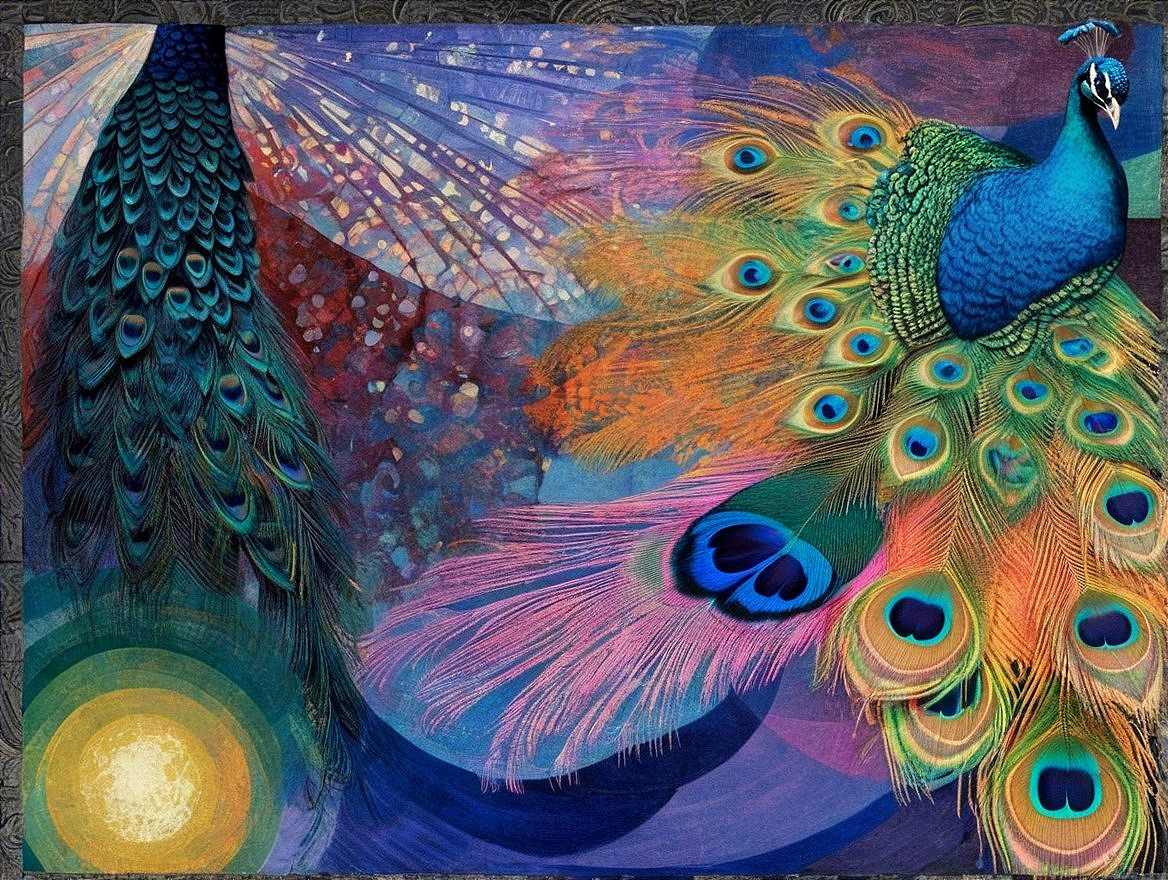 Vibrant Illustration of Two Colorful Peacocks