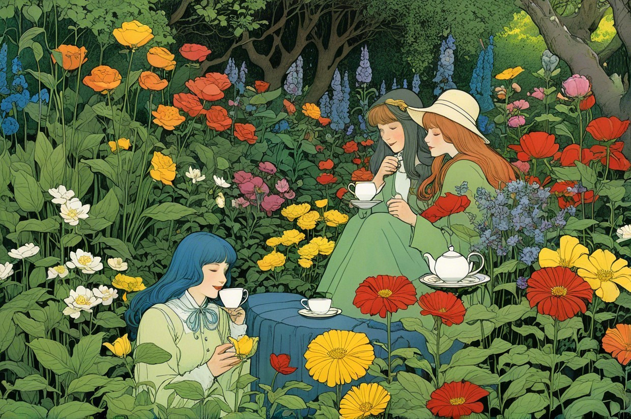 Tea Party in a Colorful Garden Setting