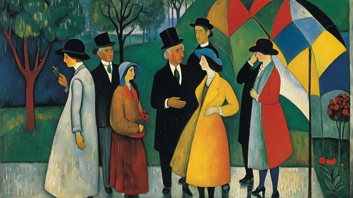 Elegant Individuals in a Vibrant Park Setting