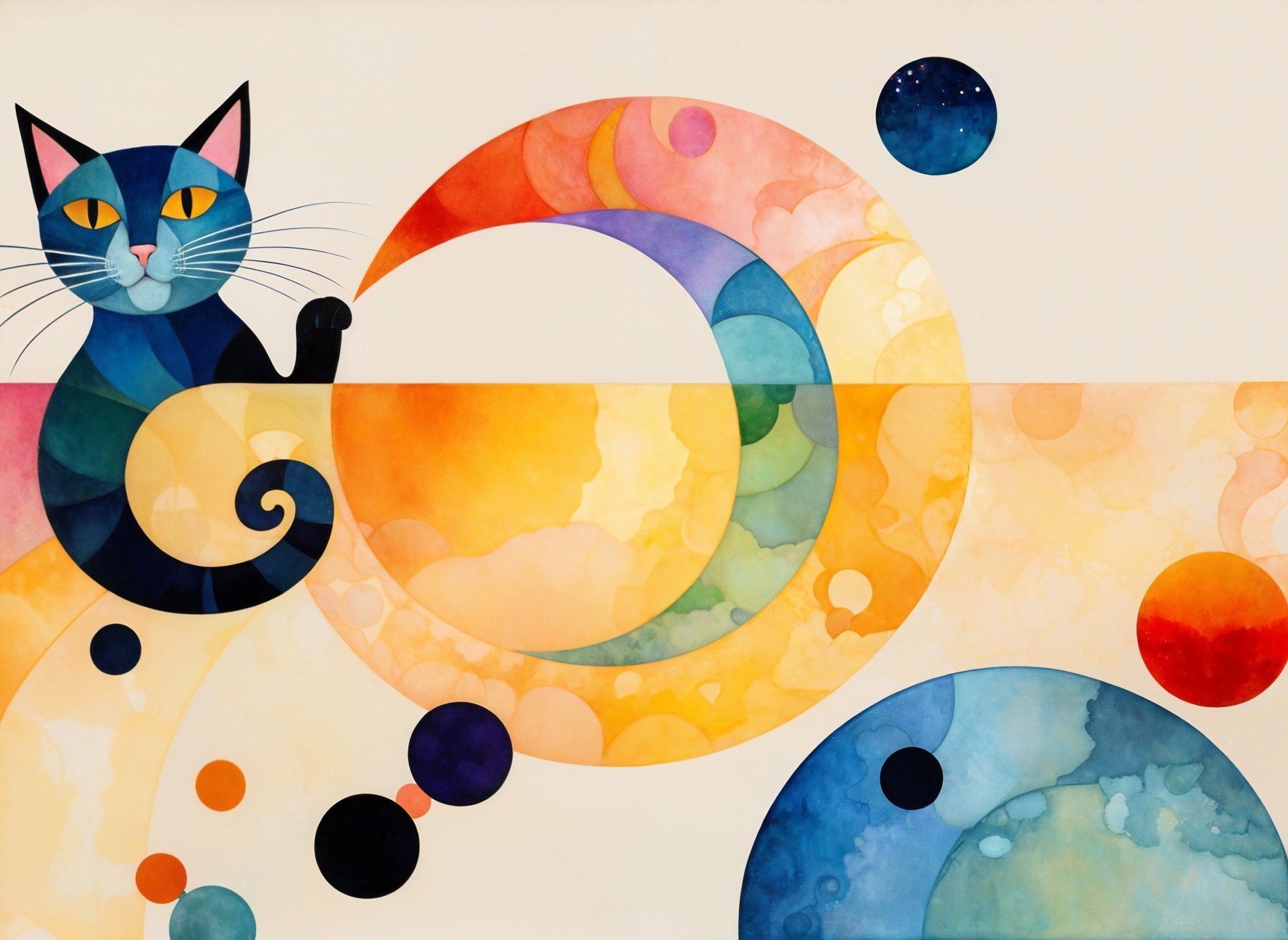 Vibrant Abstract Illustration of a Stylized Cat