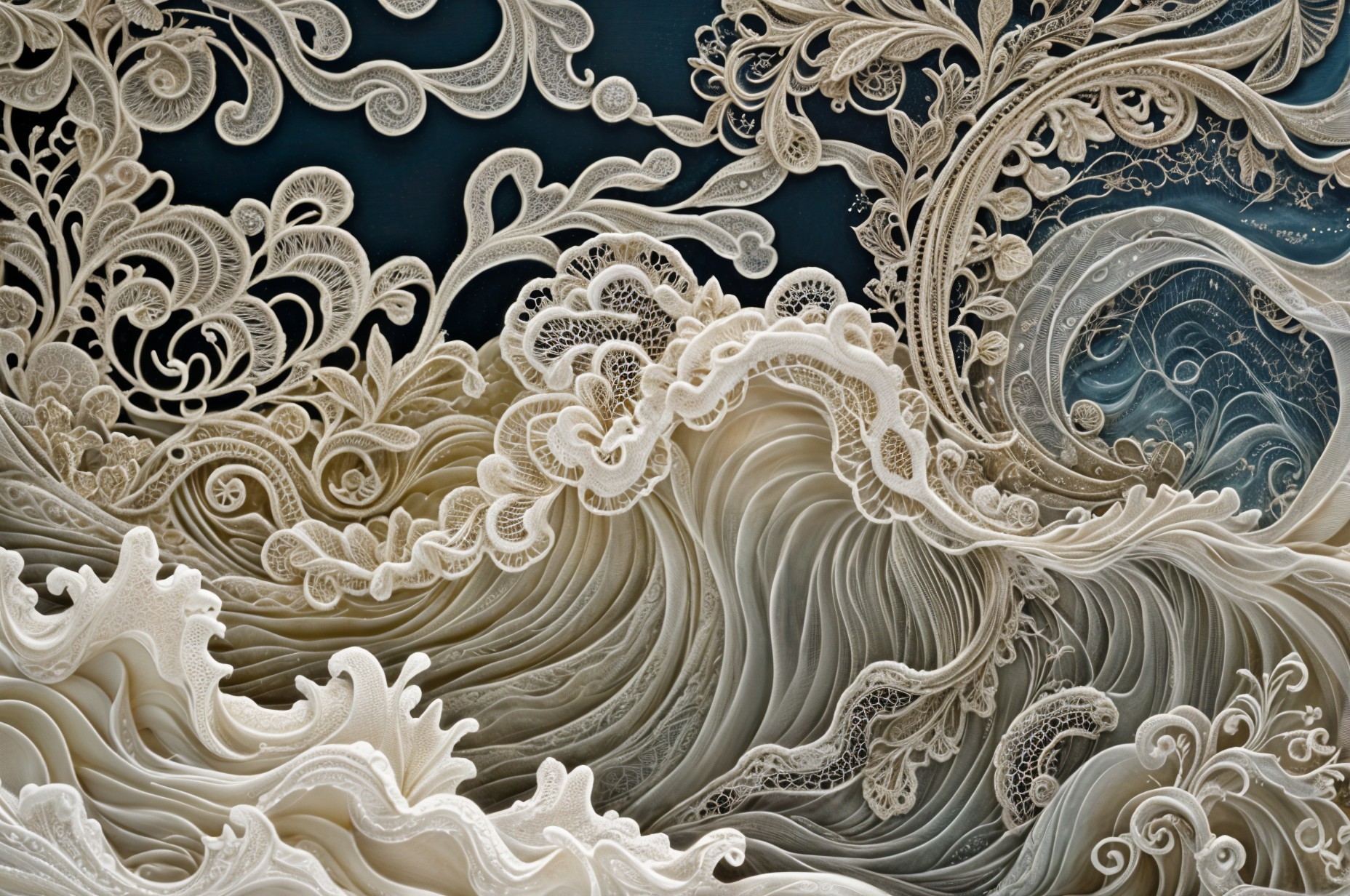 Intricate Paper Art with Layered Waves and Motifs