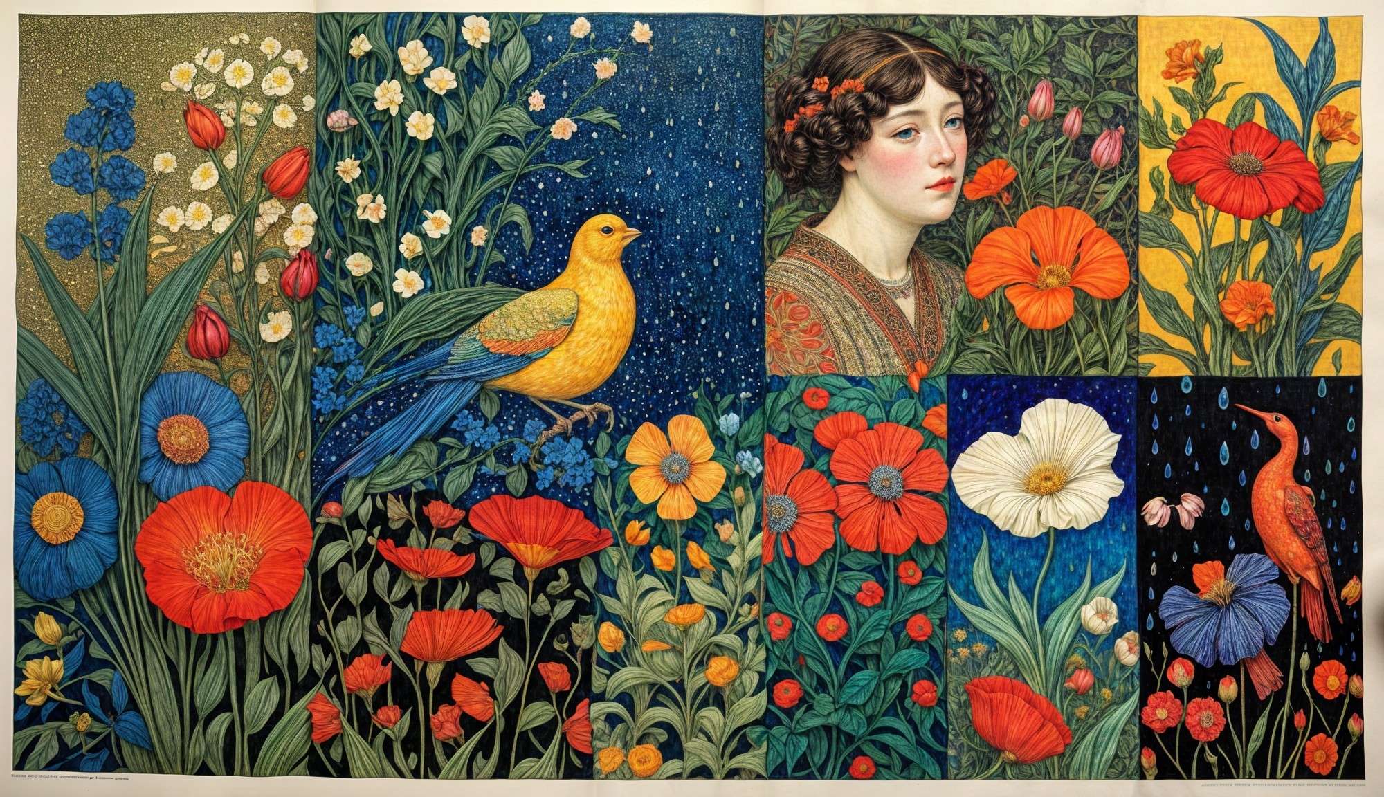 Floral Collage with Portrait of a Young Woman