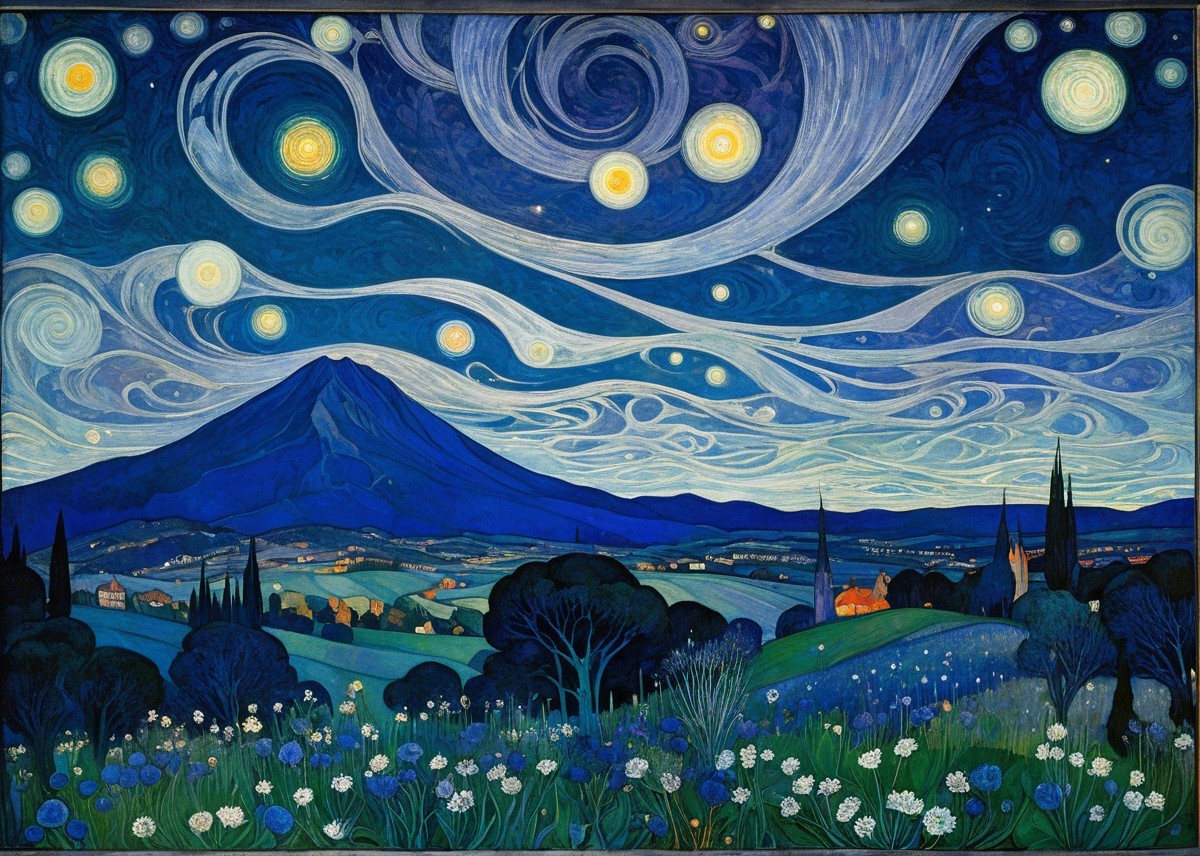 Vibrant Dreamlike Landscape with Majestic Mountain