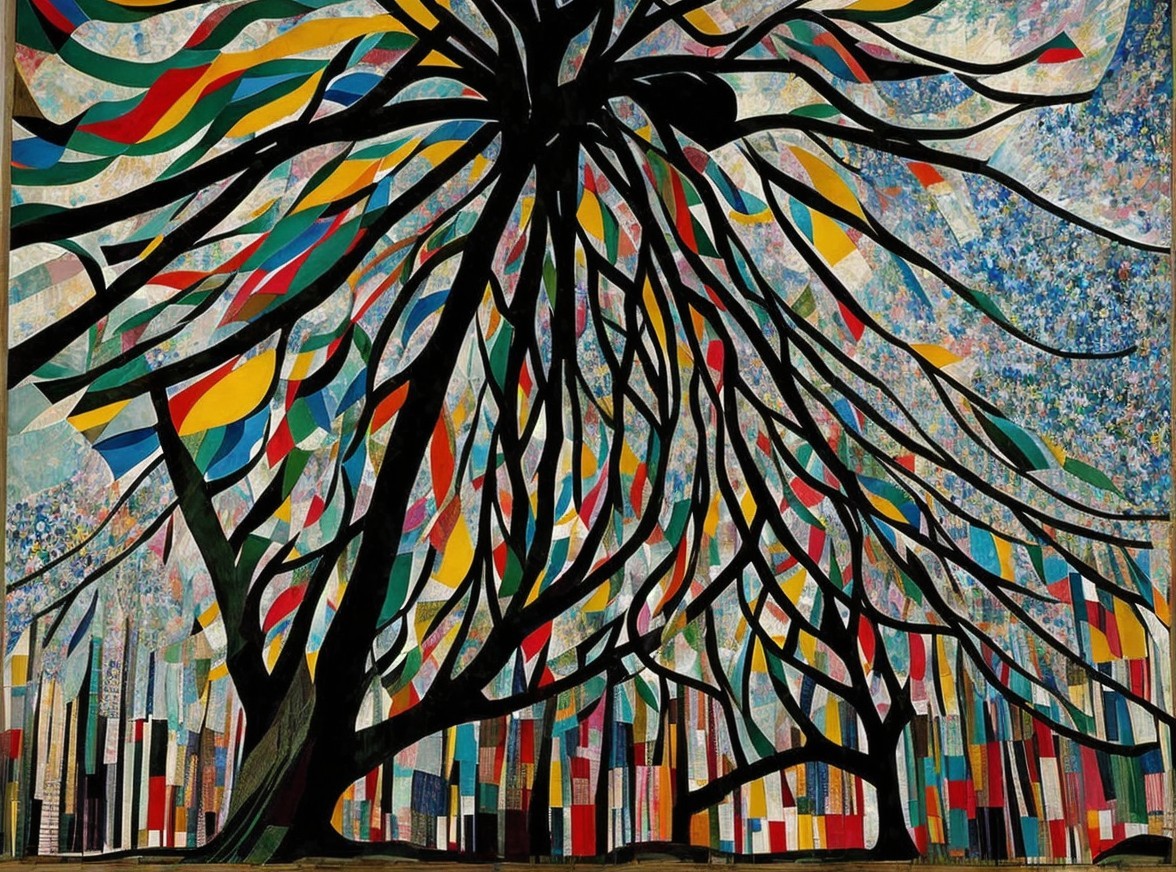 Vibrant Abstract Composition of Intertwining Trees