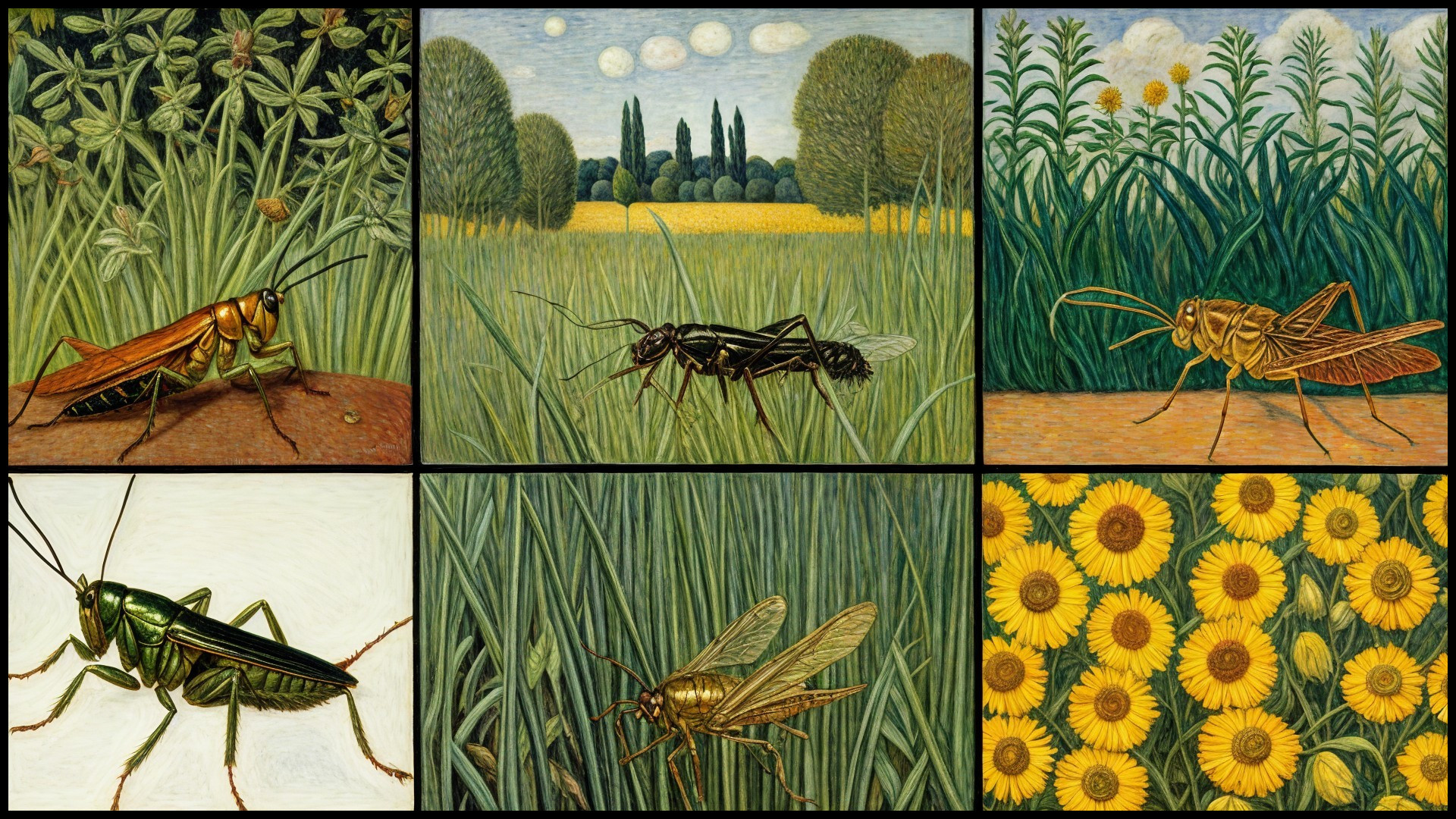 Collage of Detailed Insect Paintings in Nature