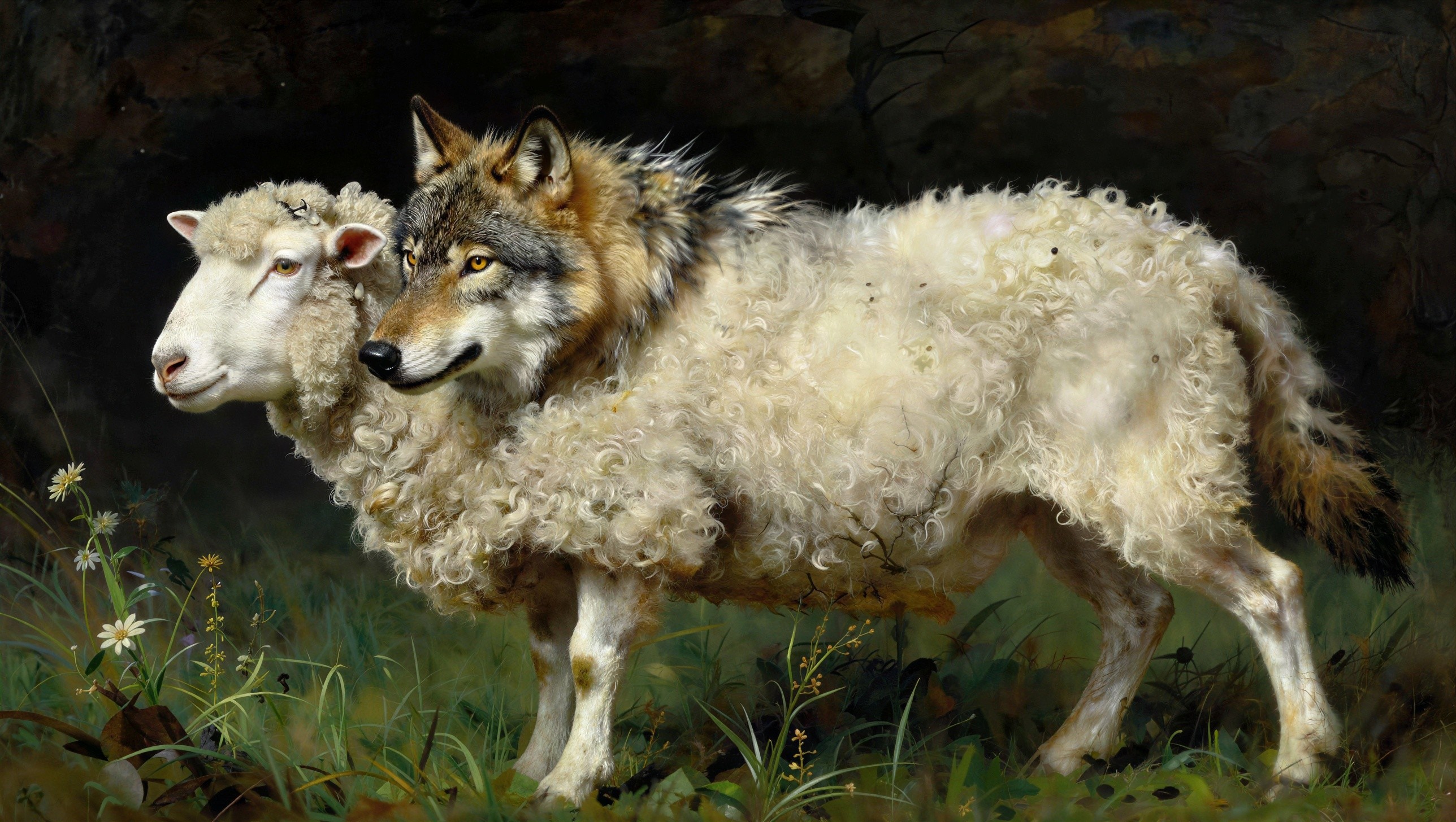 Oil Painting of a Wolf in Sheep's Clothing