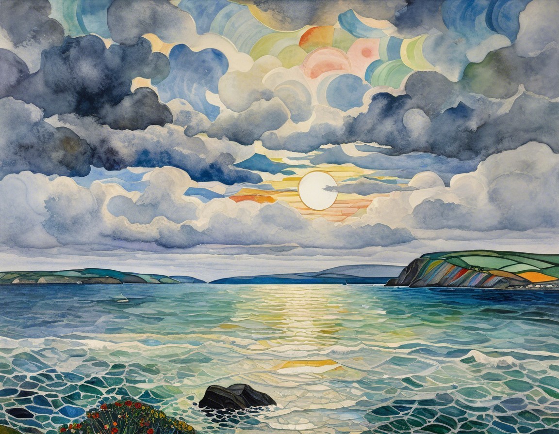 Vibrant Seascape with Dramatic Sky and Tranquil Hills