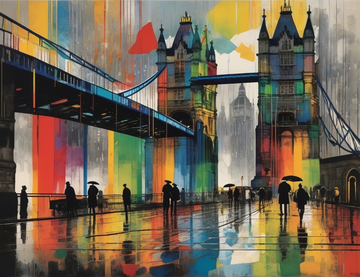 Abstract Art of Tower Bridge with Colorful Rainy Scene