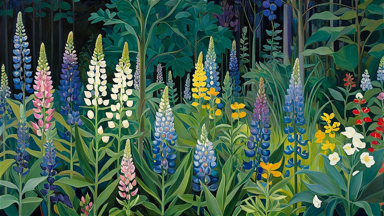 Vibrant Garden Scene with Colorful Blooming Flowers