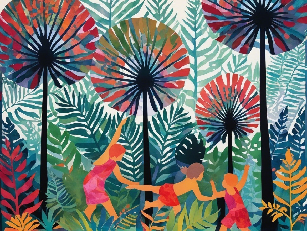 Abstract Scene of Children in Tropical Landscape