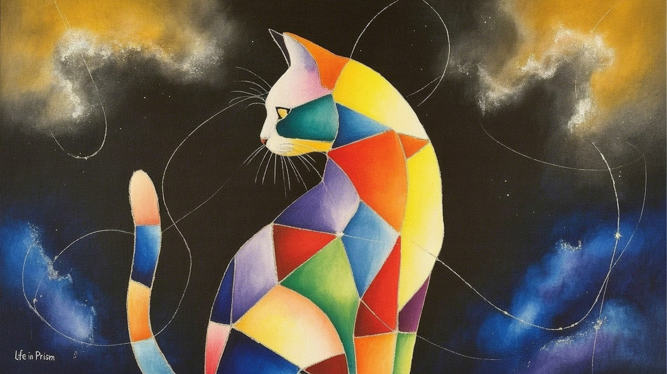 Colorful Abstract Cat Silhouette on Cosmic Background