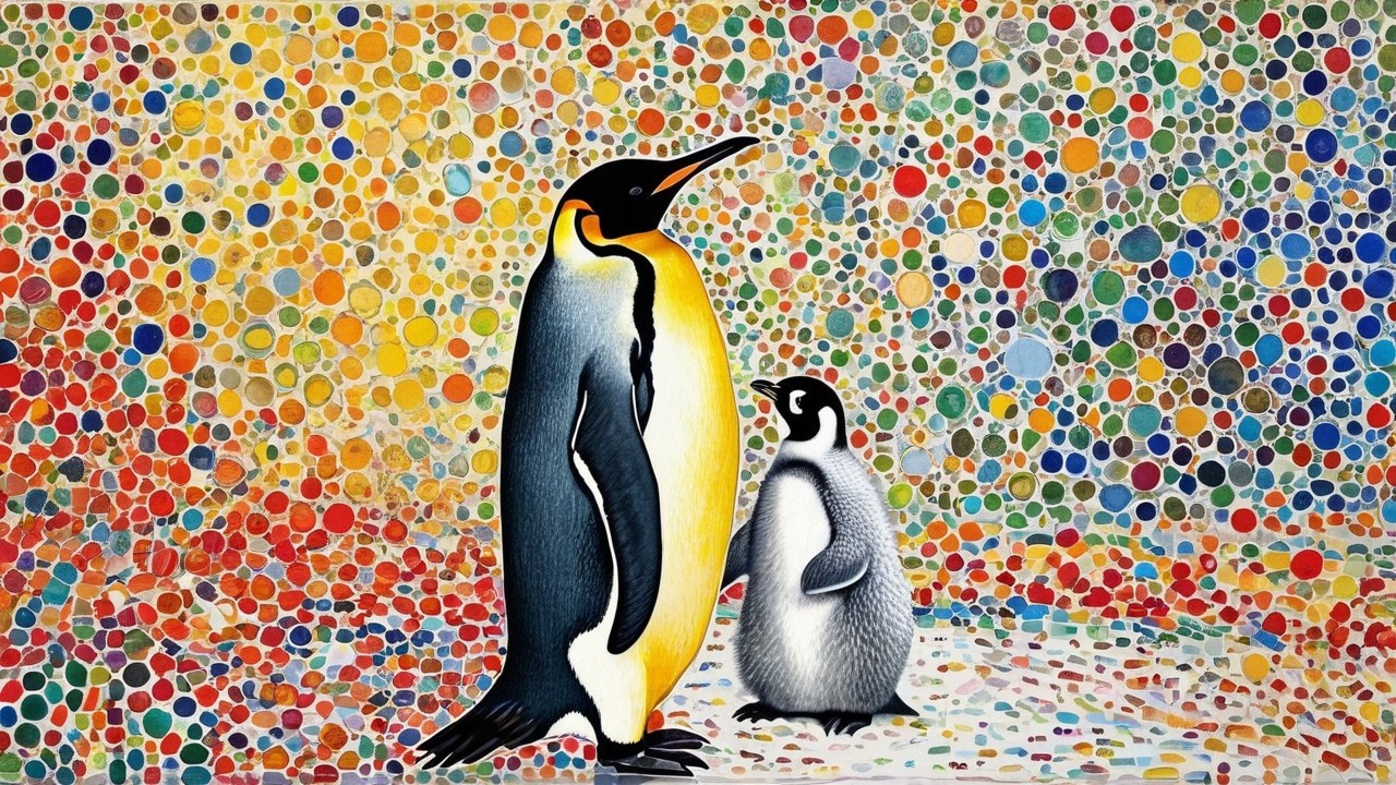 Penguins Against Abstract Colorful Background