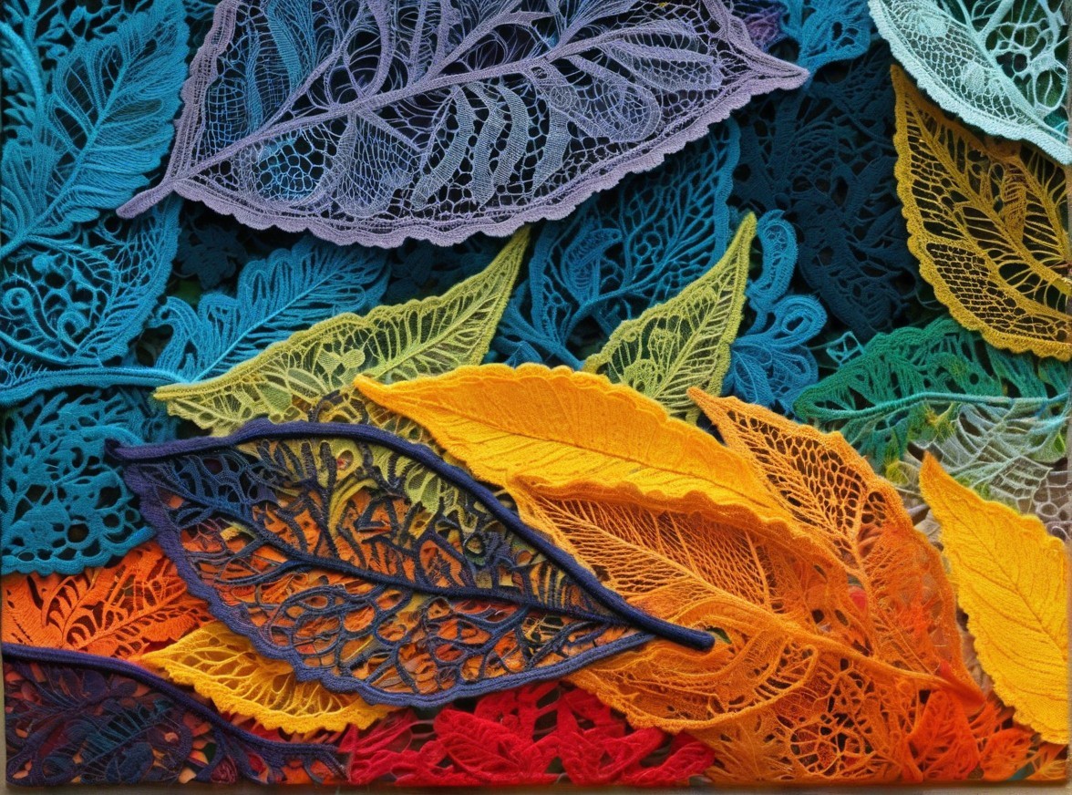 Colorful Lace-Like Leaves with Gradient Hues and Texture