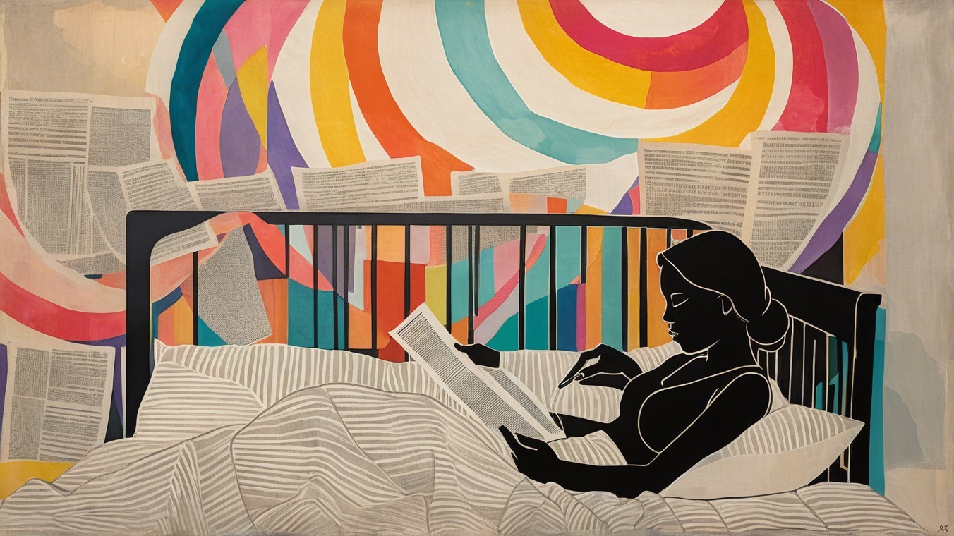 Silhouette of a Woman Reading in Colorful Setting