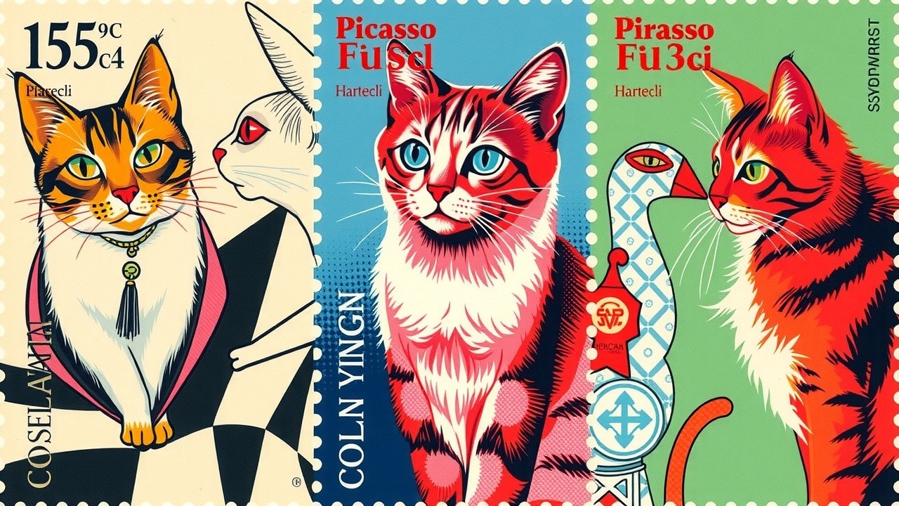 Colorful Cat-Themed Stamps with Unique Designs