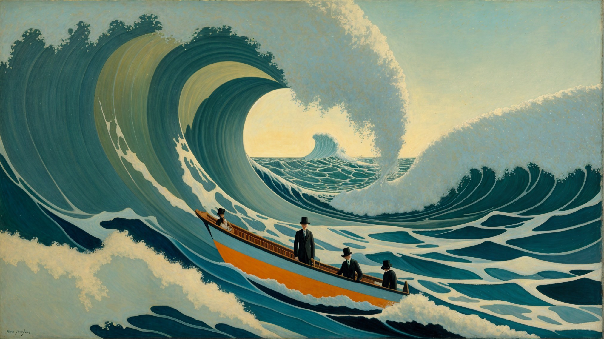 Dramatic Seascape with Waves and Vintage Figures