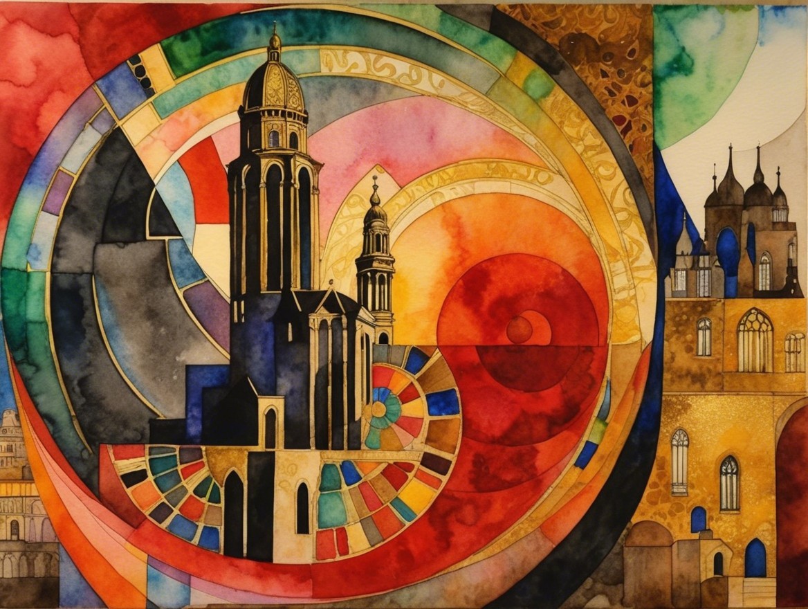 Vibrant Watercolor Abstract Architectural Composition