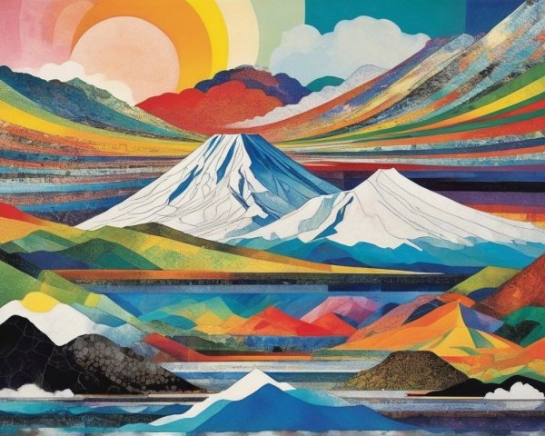 Vibrant Landscape with Snow-Capped Mountains and Colorful Sky