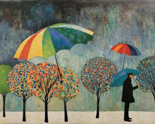 Whimsical Landscape with Colorful Abstract Trees