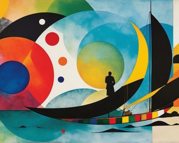 Abstract Sailboat in Colorful Sea Composition