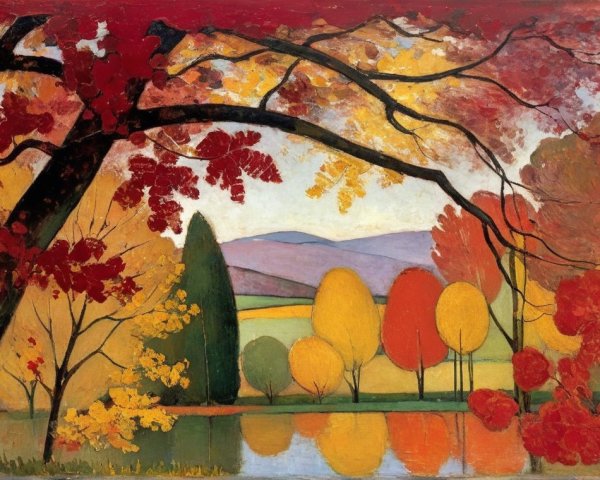 Vibrant Autumn Landscape with Colorful Foliage and Water