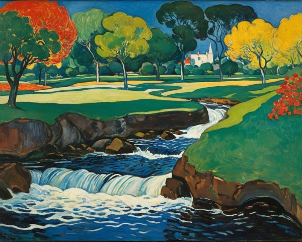 Vibrant Landscape with Autumn Trees and Stream