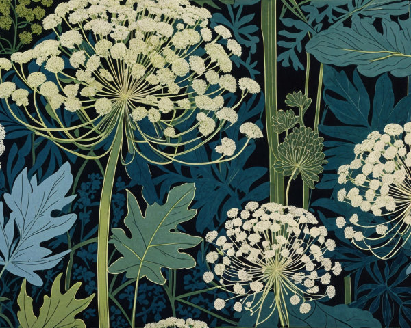 Lush Botanical Design with White Flowers and Foliage