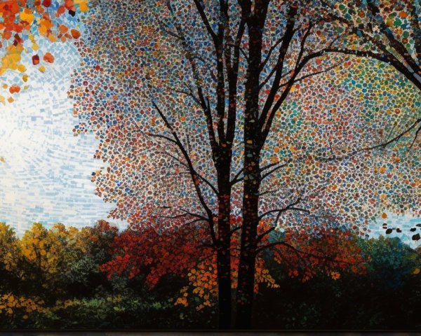 Vibrant Autumn Landscape with Silhouetted Trees