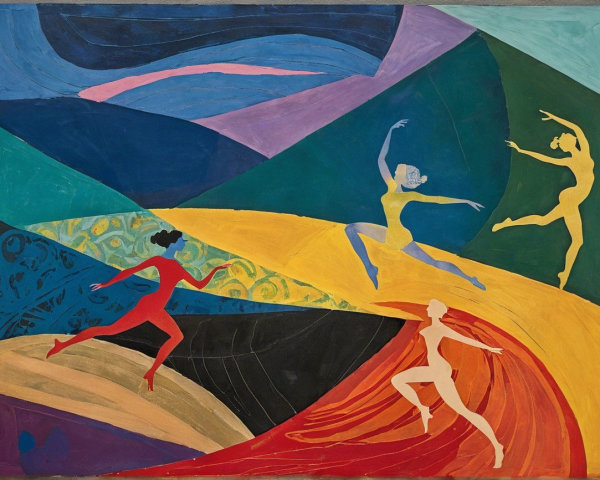 Abstract Artwork of Four Dynamic Dancers in Motion