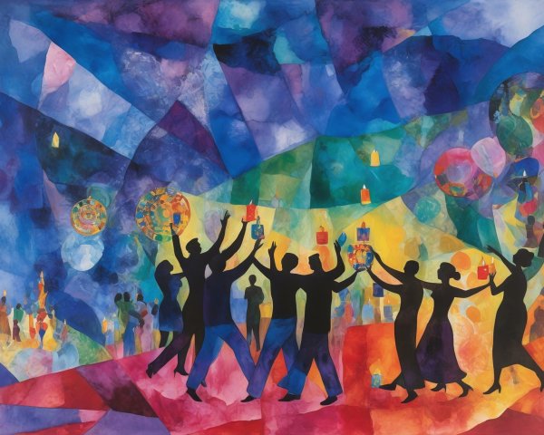 Vibrant Abstract Painting with Colorful Silhouettes