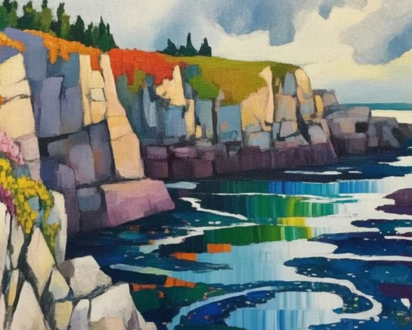 Vibrant Coastal Landscape with Cliffs and Wildflowers