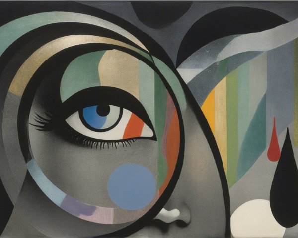 Stylized Face with Prominent Eye and Geometric Shapes