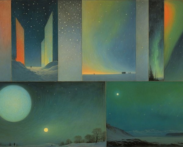 Serene Night Sky Landscapes with Auroras and Stars